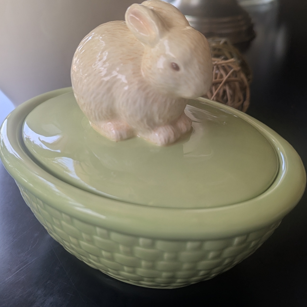 Hallmark Green Ceramic Bunny Storage Container